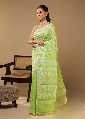 Green Jamdani Cotton Saree Without Blouse Piece