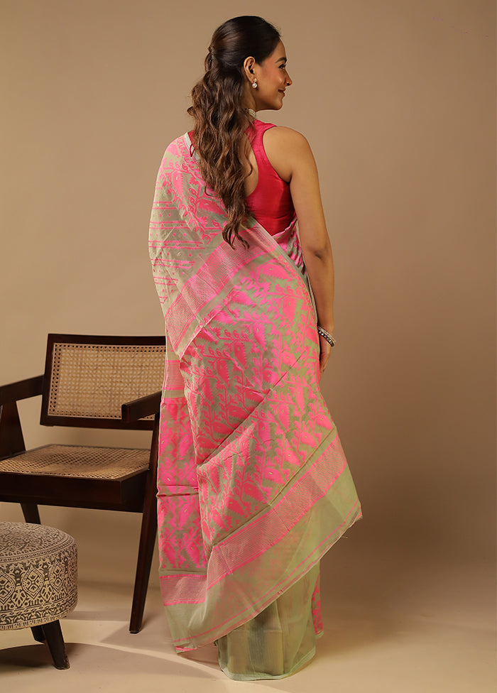 Green Jamdani Cotton Saree Without Blouse Piece