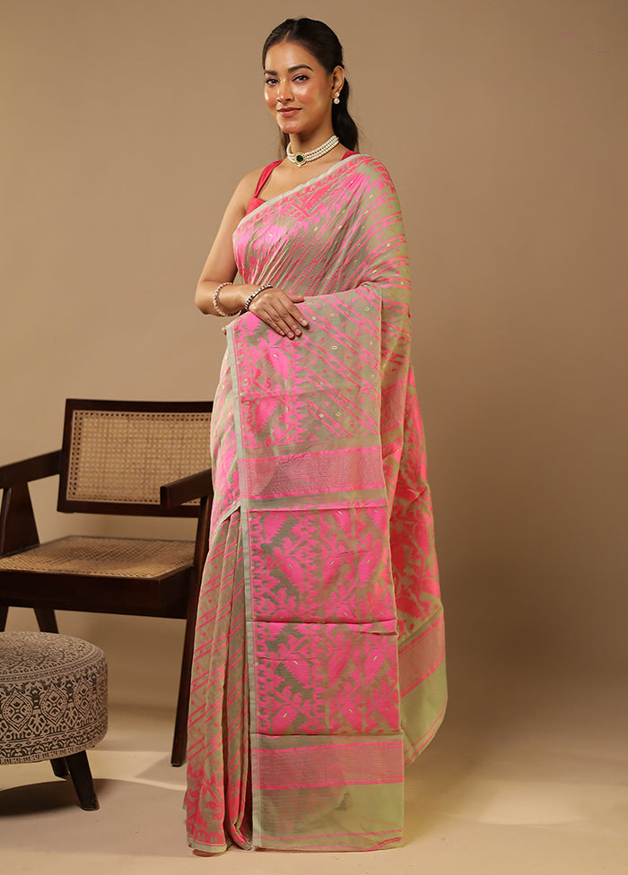 Green Jamdani Cotton Saree Without Blouse Piece
