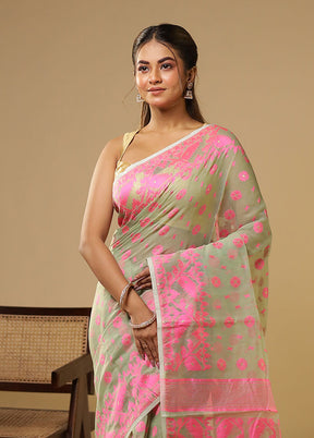 Green Jamdani Cotton Saree Without Blouse Piece