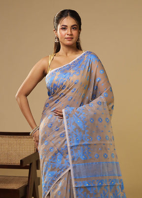 Grey Jamdani Cotton Saree Without Blouse Piece