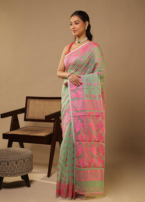 Green Jamdani Cotton Saree Without Blouse Piece