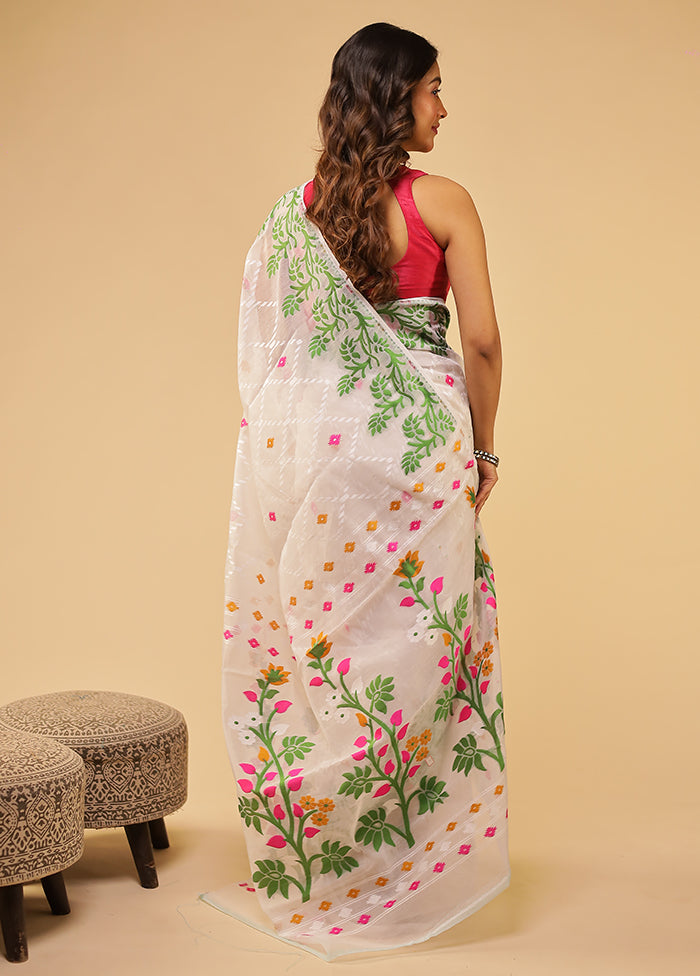 White Jamdani Cotton Saree Without Blouse Piece