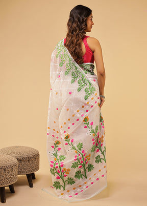 White Jamdani Cotton Saree Without Blouse Piece
