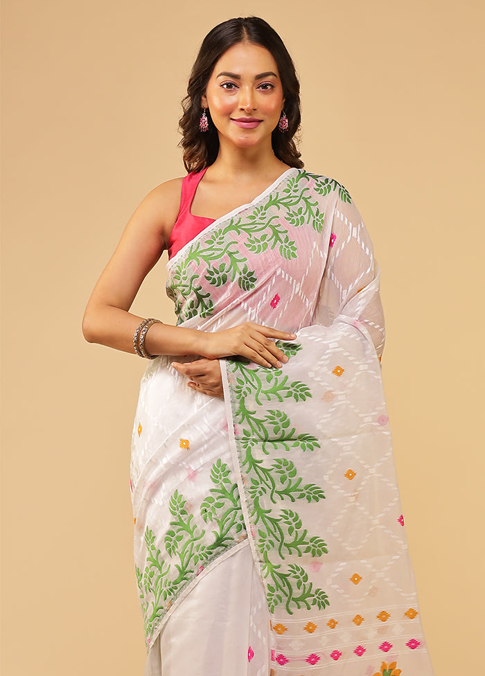 White Jamdani Cotton Saree Without Blouse Piece