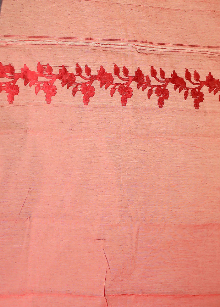 Red Jamdani Cotton Saree Without Blouse Piece