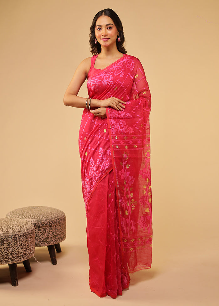 Purple Jamdani Cotton Saree Without Blouse Piece