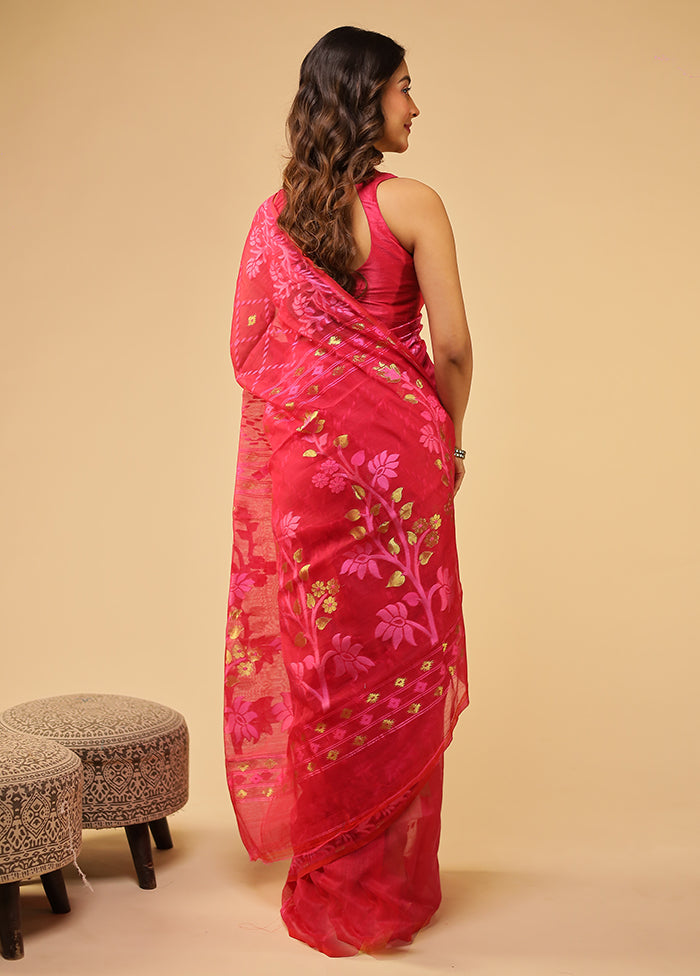 Purple Jamdani Cotton Saree Without Blouse Piece