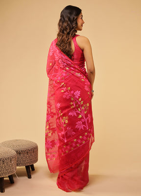 Purple Jamdani Cotton Saree Without Blouse Piece