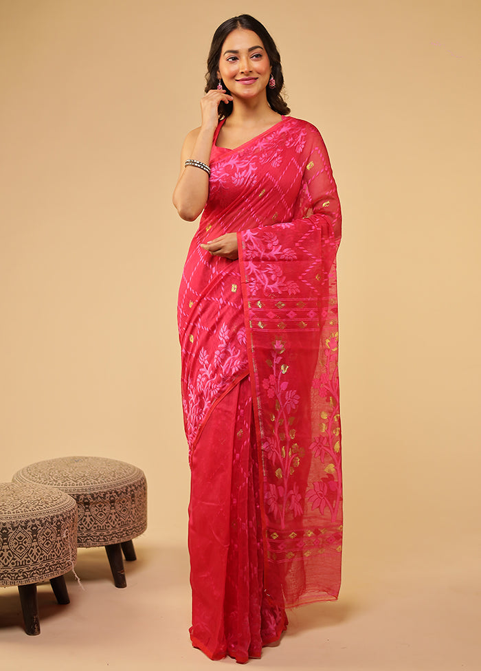 Purple Jamdani Cotton Saree Without Blouse Piece