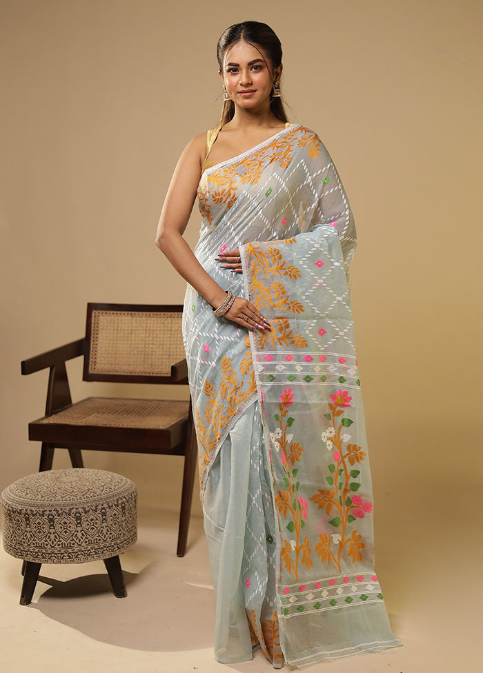 Green Jamdani Cotton Saree Without Blouse Piece