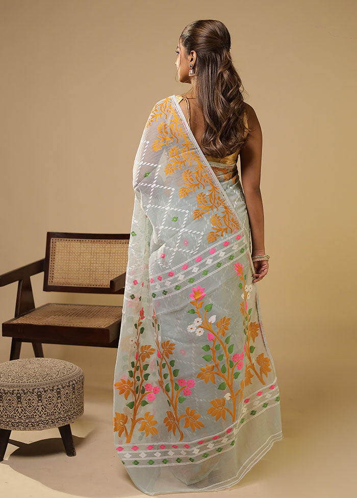 Green Jamdani Cotton Saree Without Blouse Piece