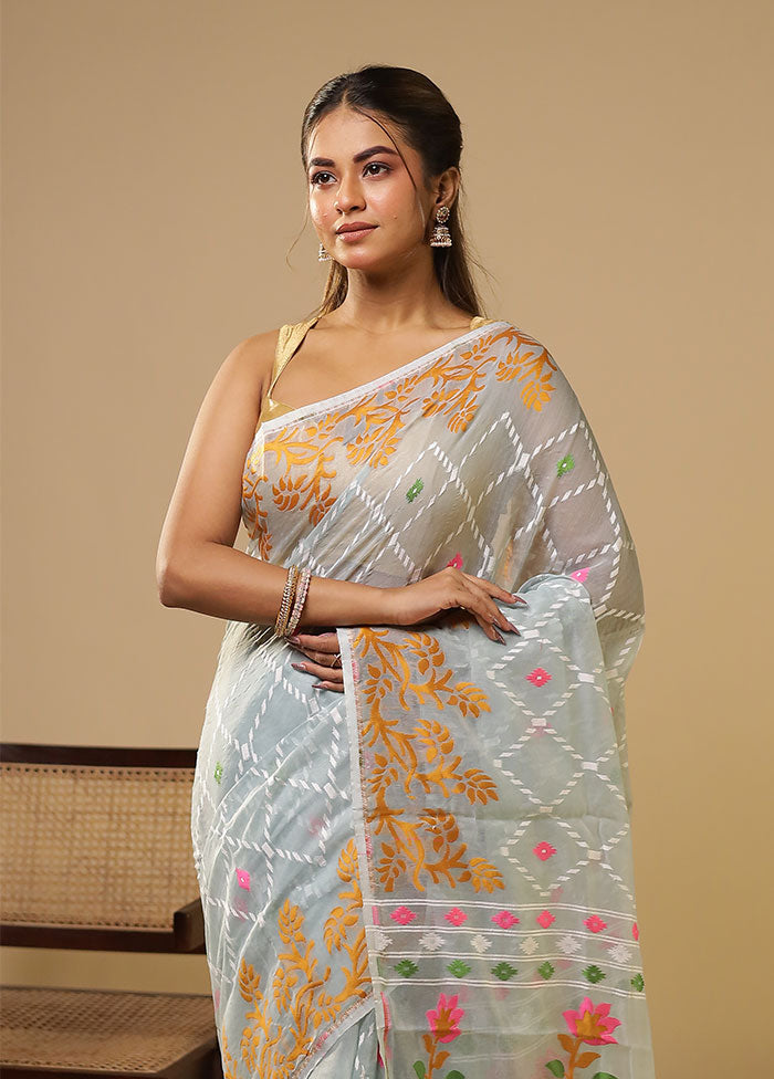 Green Jamdani Cotton Saree Without Blouse Piece
