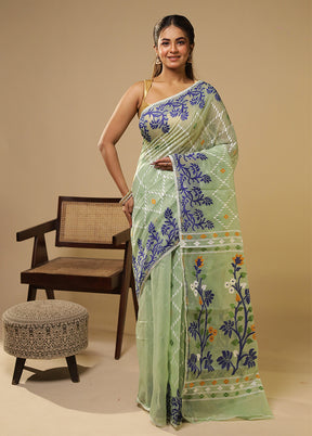 Green Jamdani Cotton Saree Without Blouse Piece