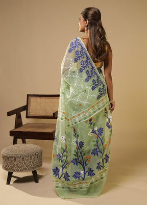 Green Jamdani Cotton Saree Without Blouse Piece