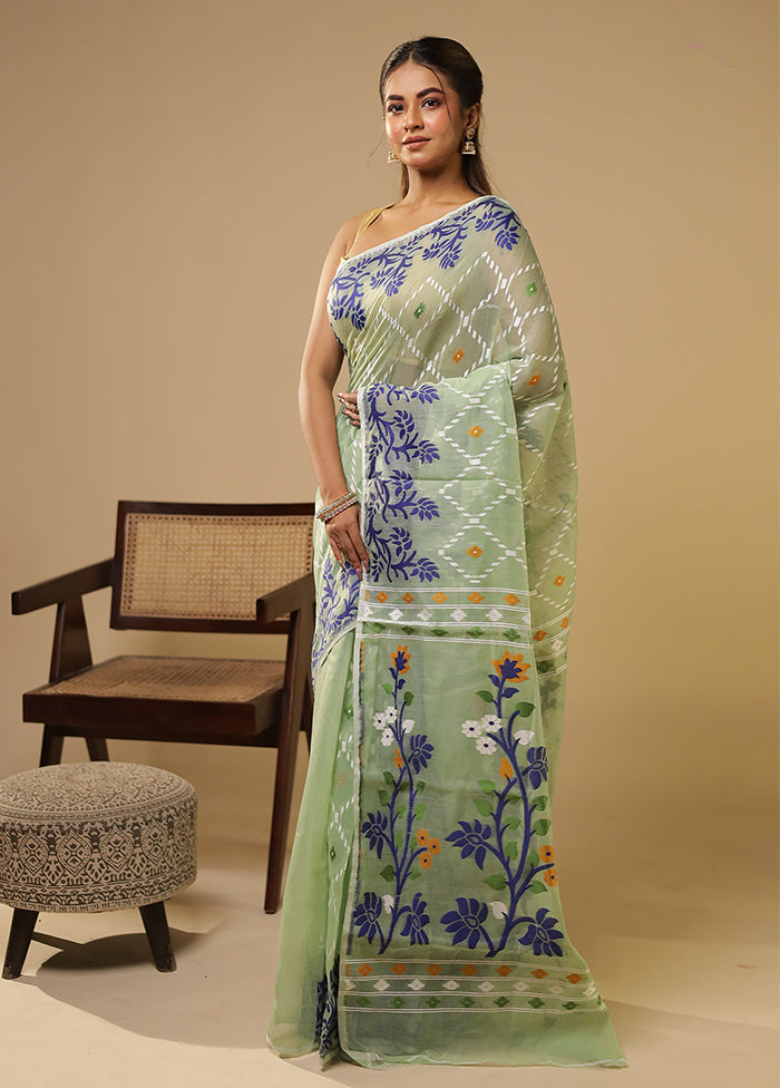 Green Jamdani Cotton Saree Without Blouse Piece