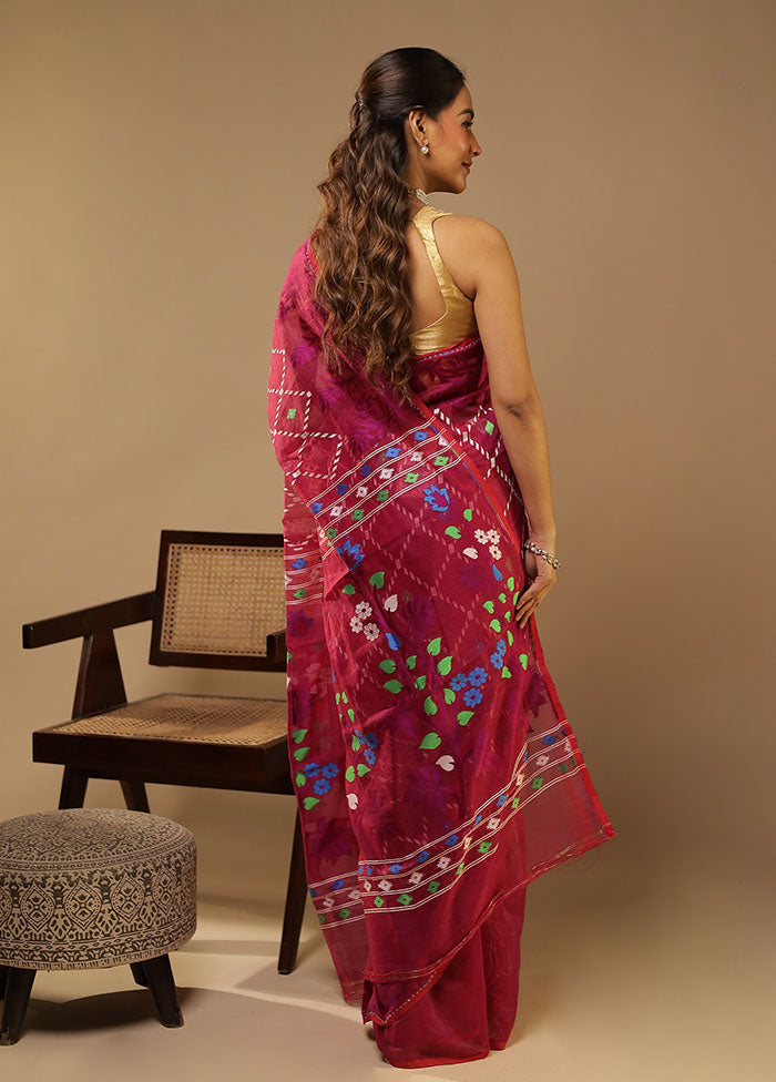 Purple Jamdani Cotton Saree Without Blouse Piece