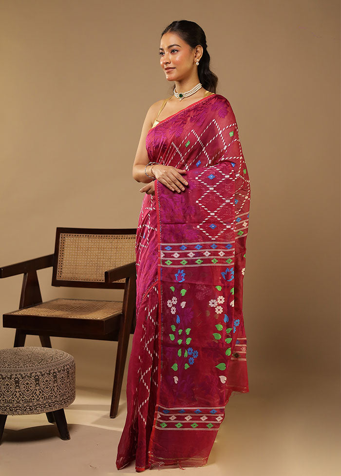 Purple Jamdani Cotton Saree Without Blouse Piece