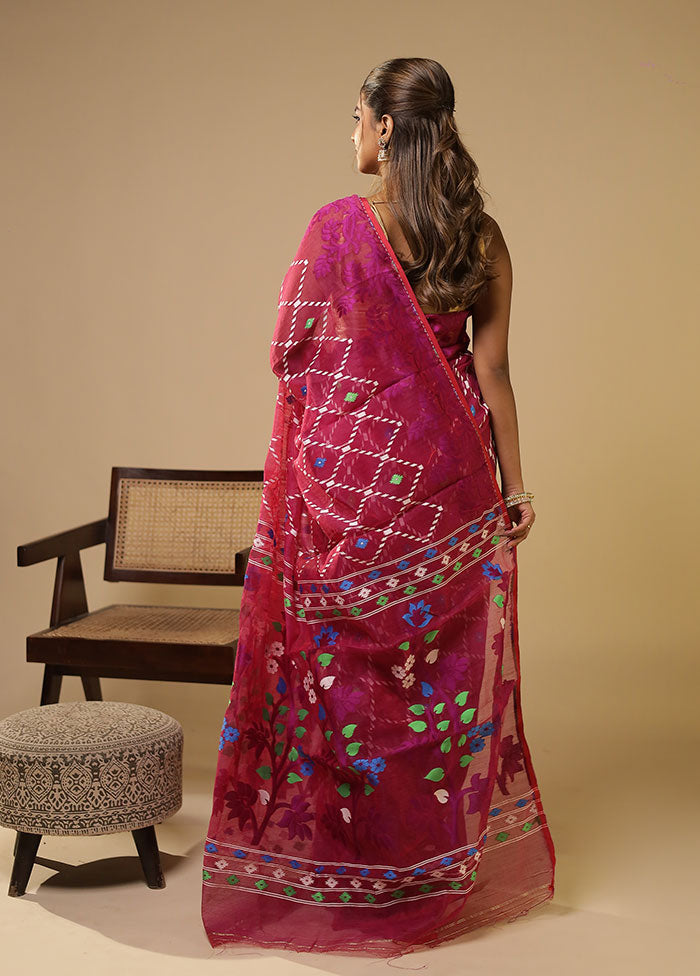 Purple Jamdani Cotton Saree Without Blouse Piece