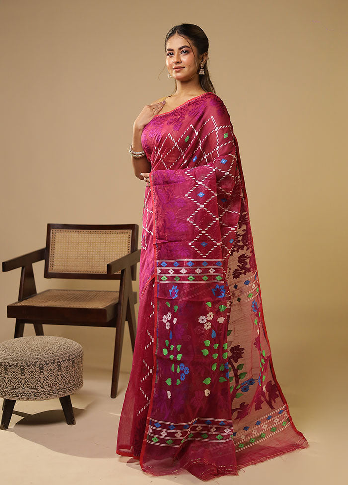 Purple Jamdani Cotton Saree Without Blouse Piece