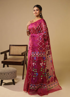 Purple Jamdani Cotton Saree Without Blouse Piece