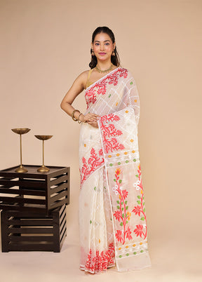 Cream Jamdani Cotton Saree Without Blouse Piece