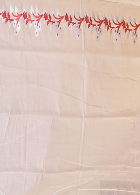 Cream Jamdani Cotton Saree Without Blouse Piece