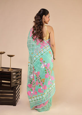 Green Jamdani Cotton Saree Without Blouse Piece