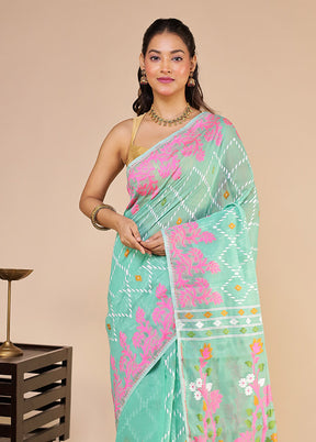 Green Jamdani Cotton Saree Without Blouse Piece