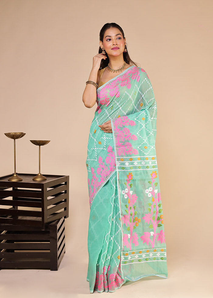 Green Jamdani Cotton Saree Without Blouse Piece