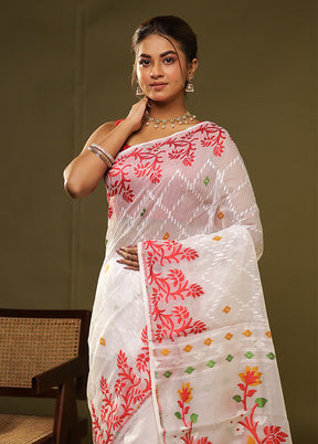 White Jamdani Cotton Saree Without Blouse Piece