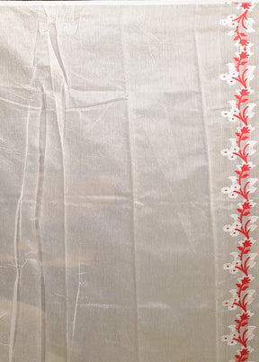 White Jamdani Cotton Saree Without Blouse Piece