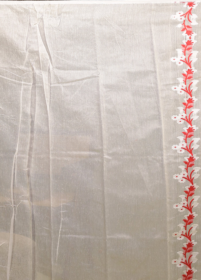 White Jamdani Cotton Saree Without Blouse Piece