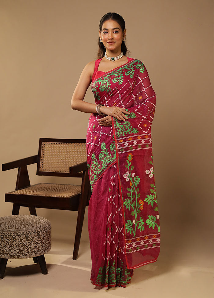 Purple Jamdani Cotton Saree Without Blouse Piece