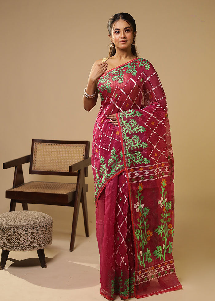Purple Jamdani Cotton Saree Without Blouse Piece