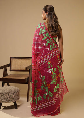 Purple Jamdani Cotton Saree Without Blouse Piece