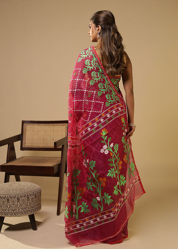 Purple Jamdani Cotton Saree Without Blouse Piece