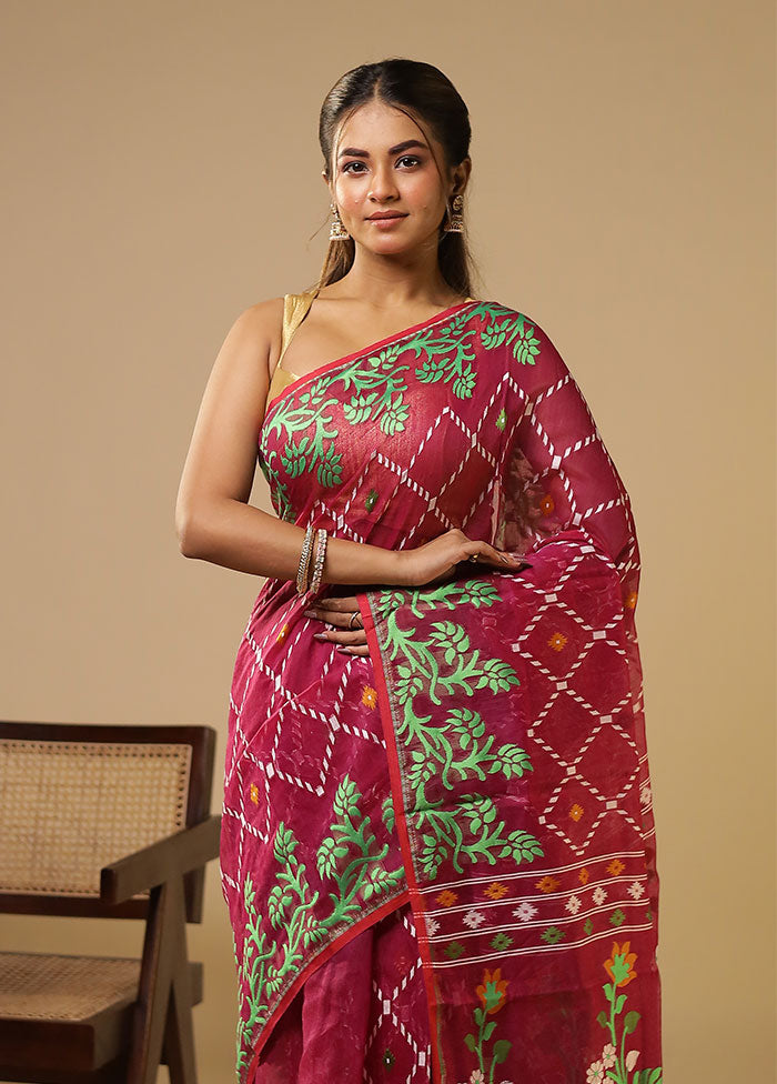 Purple Jamdani Cotton Saree Without Blouse Piece