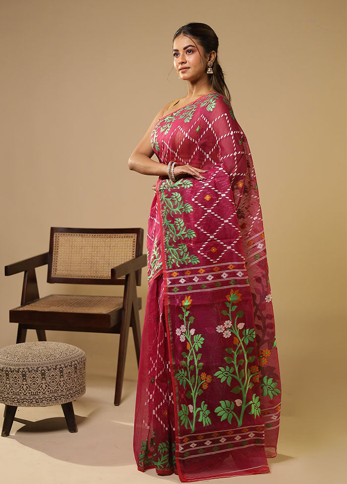 Purple Jamdani Cotton Saree Without Blouse Piece