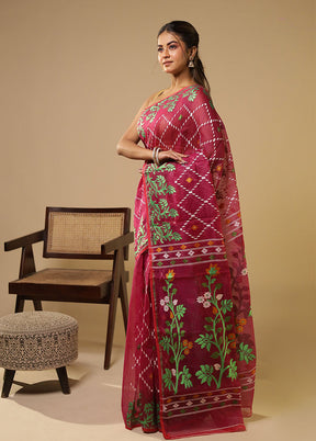 Purple Jamdani Cotton Saree Without Blouse Piece