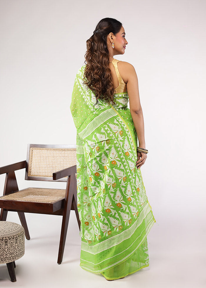 Green Jamdani Cotton Saree Without Blouse Piece