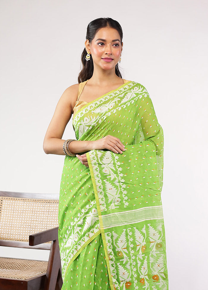Green Jamdani Cotton Saree Without Blouse Piece
