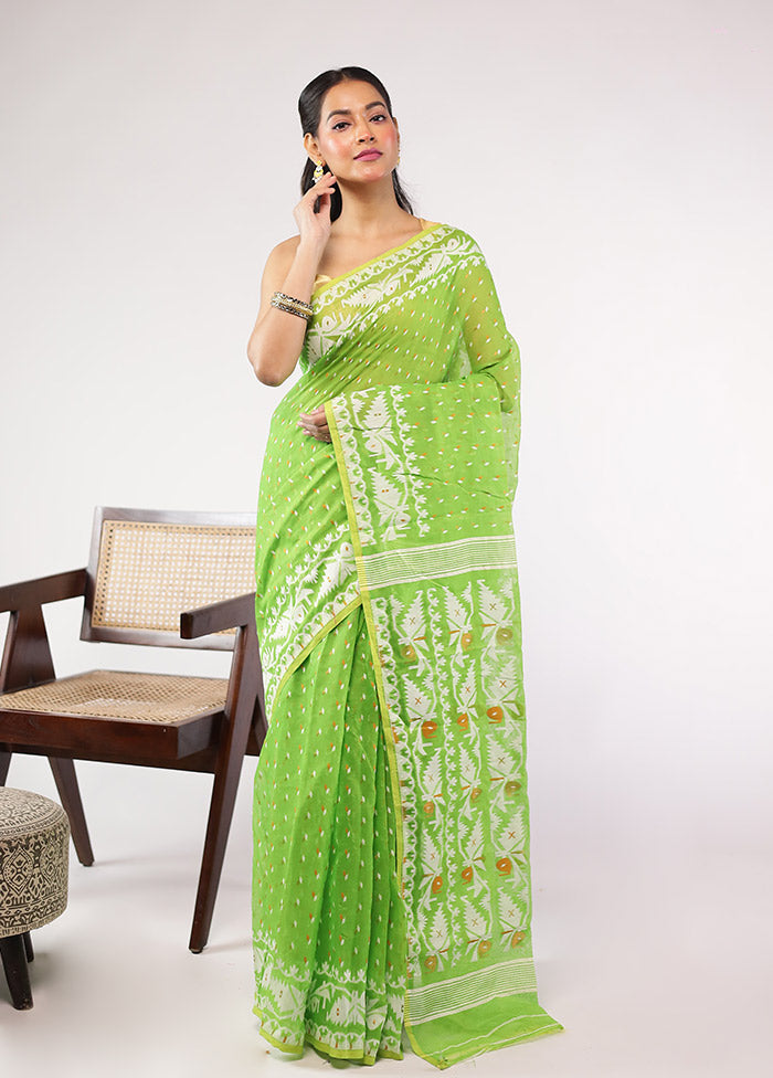 Green Jamdani Cotton Saree Without Blouse Piece