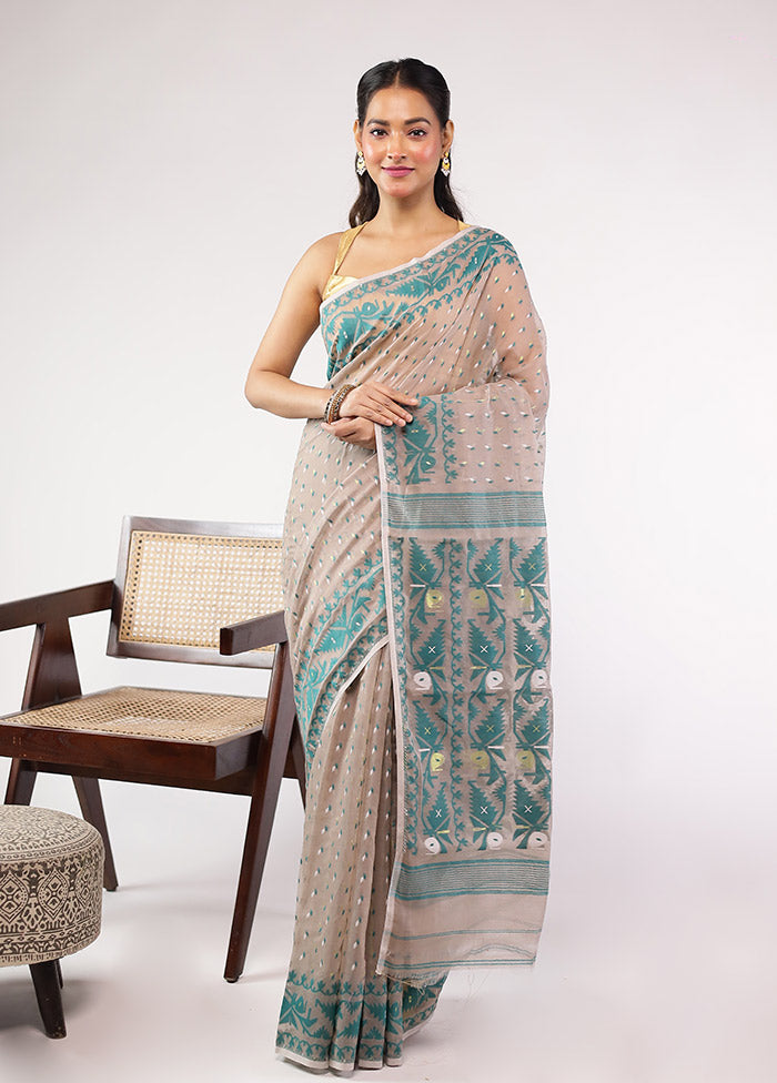 Grey Jamdani Cotton Saree Without Blouse Piece