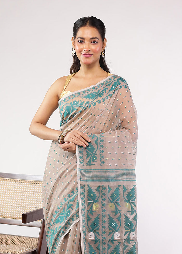 Grey Jamdani Cotton Saree Without Blouse Piece