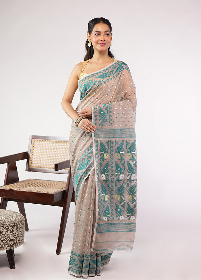 Grey Jamdani Cotton Saree Without Blouse Piece