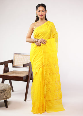 Yellow Jamdani Cotton Saree Without Blouse Piece