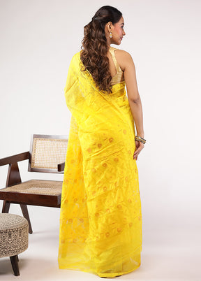 Yellow Jamdani Cotton Saree Without Blouse Piece