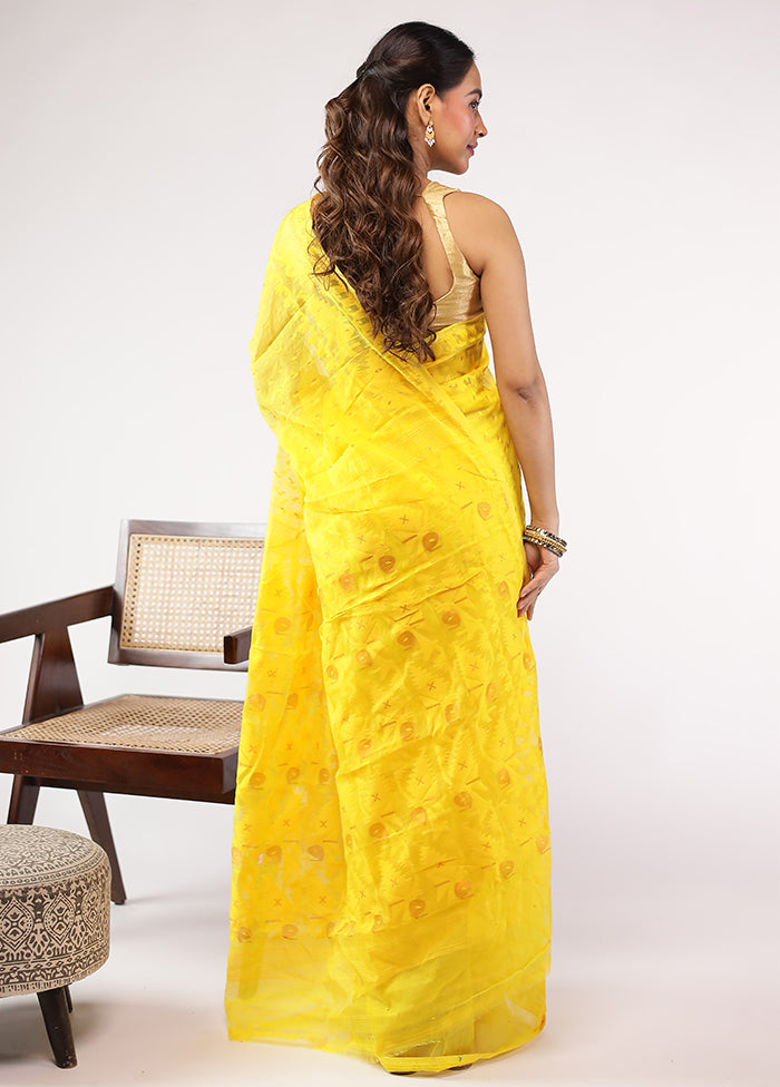 Yellow Jamdani Cotton Saree Without Blouse Piece