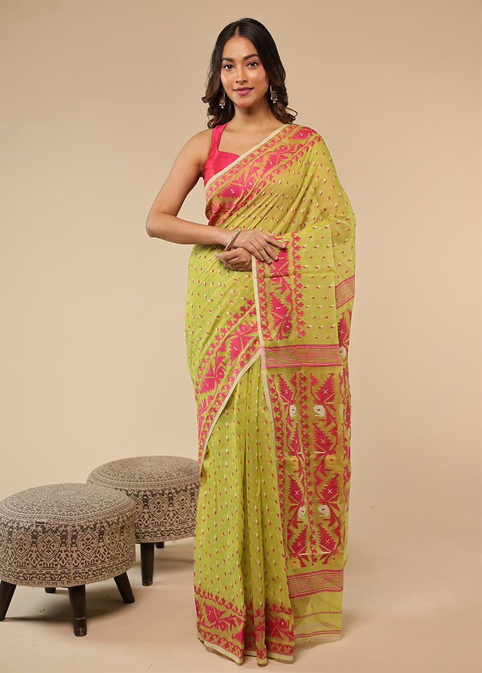 Green Jamdani Cotton Saree Without Blouse Piece